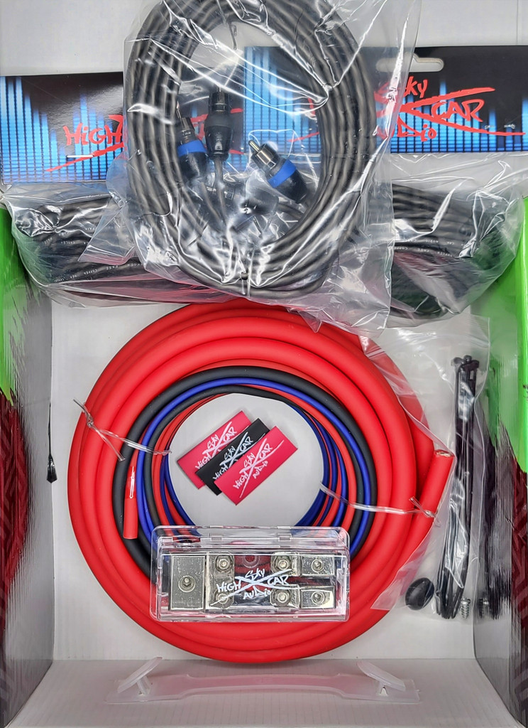 Sky High Car Audio - Dual Amp Kit Single 4 Gauge to Dual 8 Gauge CCA  - Red, Green or Blue