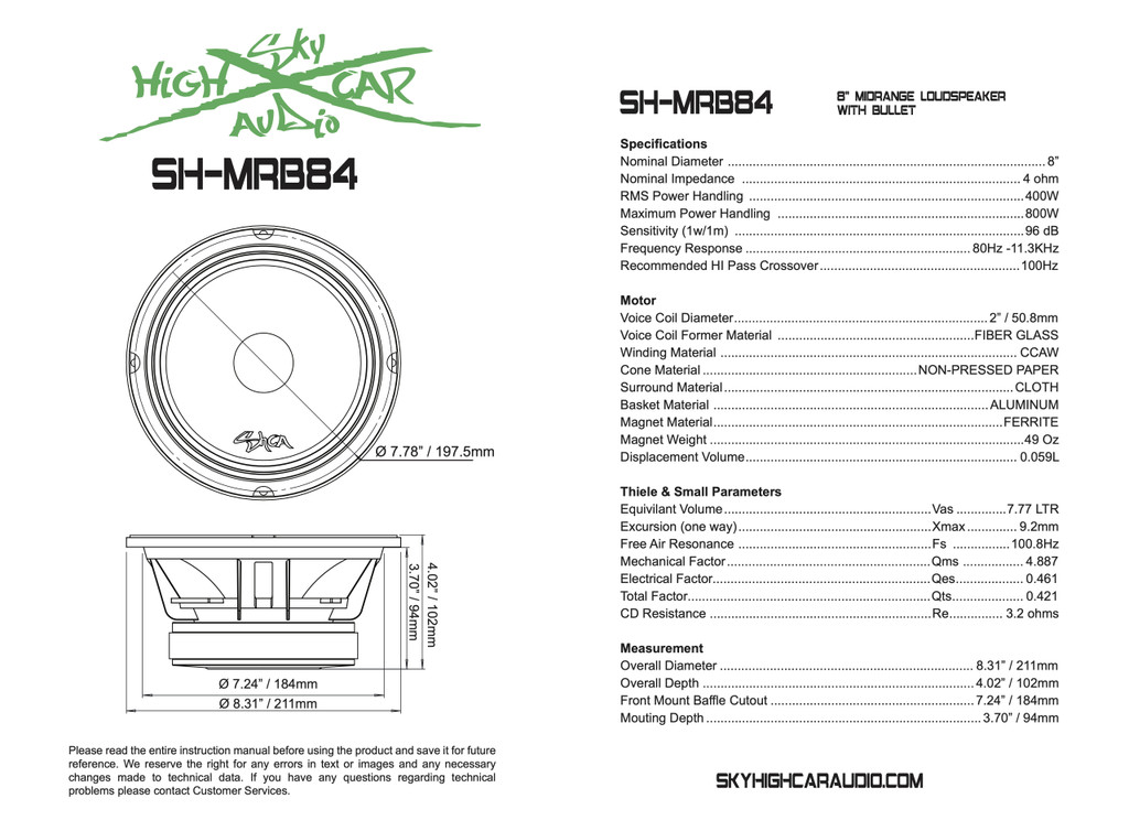 SHCA Pro Audio Package 2 MRB84 8" Midrange Bullet Speakers & 2 PRO TW1 Tweeters