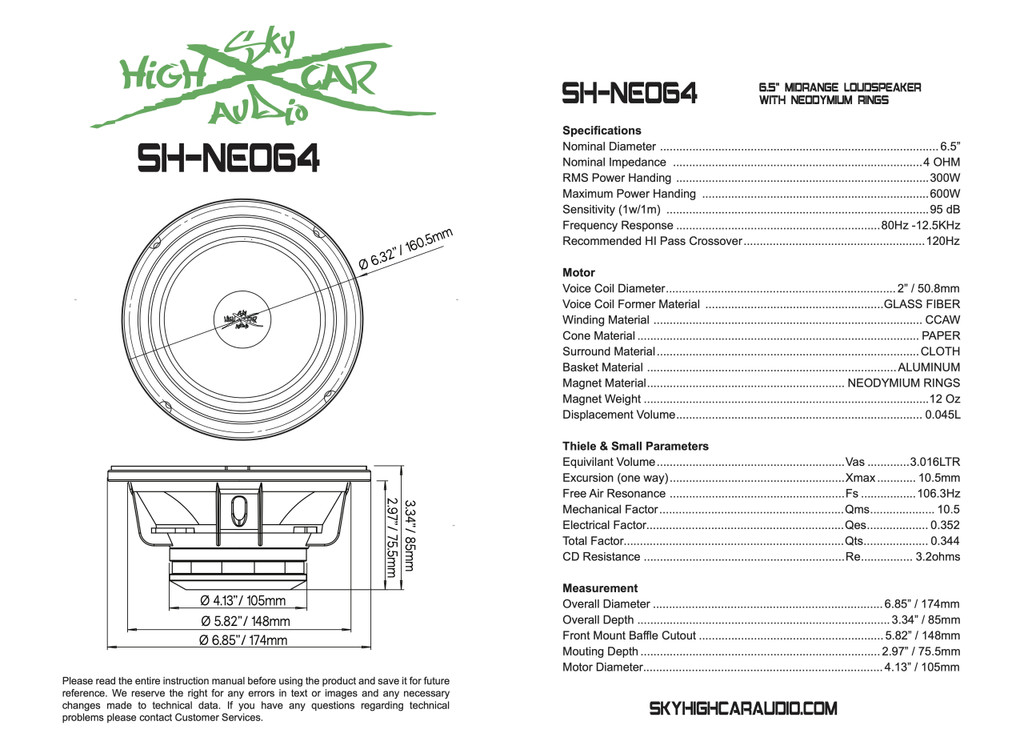 SHCA Pro Audio Package 4 NEO64 6.5" Midrange Midbass Speakers & 4 PROTW2 Tweeters