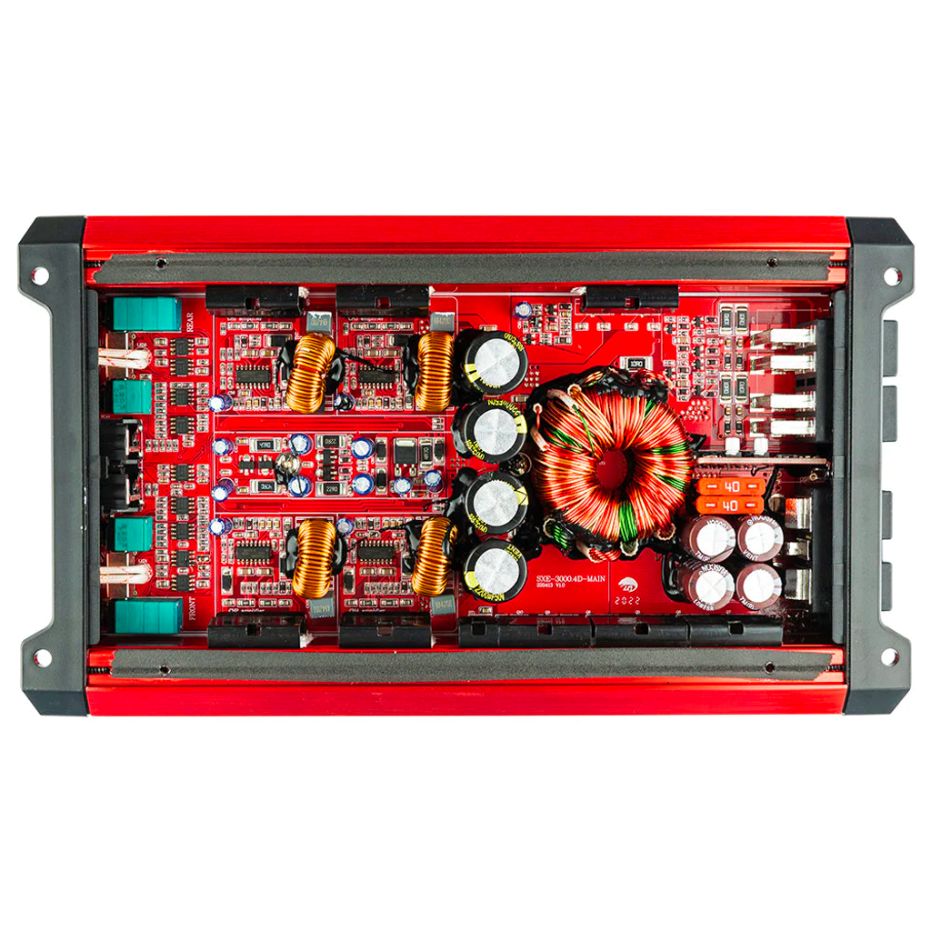 DS18 SXE-3000.4D Class D 4-Channel Full-Range Car Amplifier 200 x 4 RMS @4 OHM 3000 Watts - Red