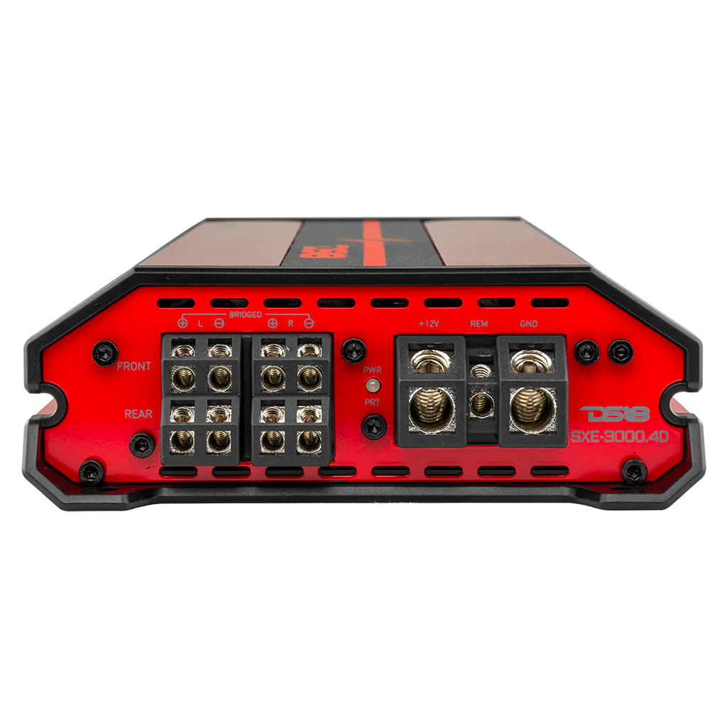 DS18 SXE-3000.4D Class D 4-Channel Full-Range Car Amplifier 200 x 4 RMS @4 OHM 3000 Watts - Red