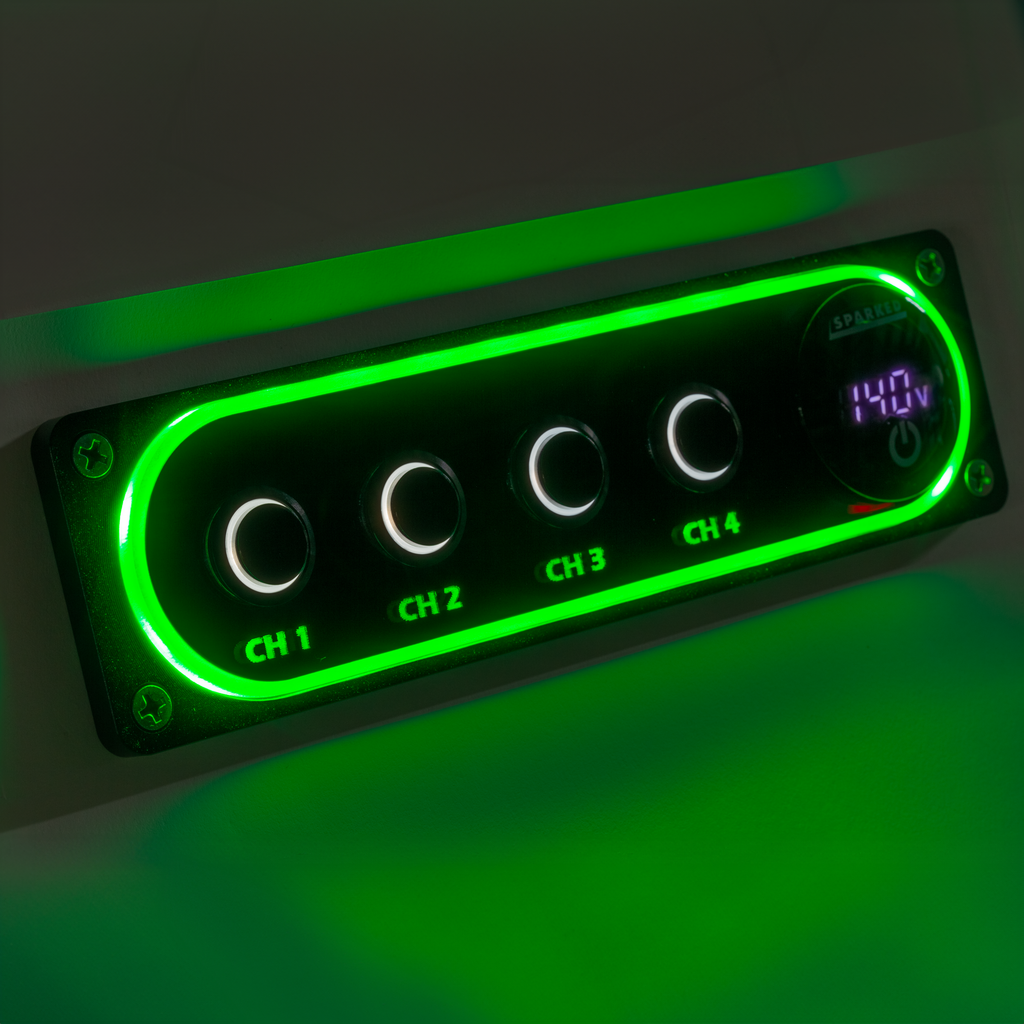 Sparked Innovations Single DIN Premium Switch and Voltmeter With Mirrored Face and RGB LED's