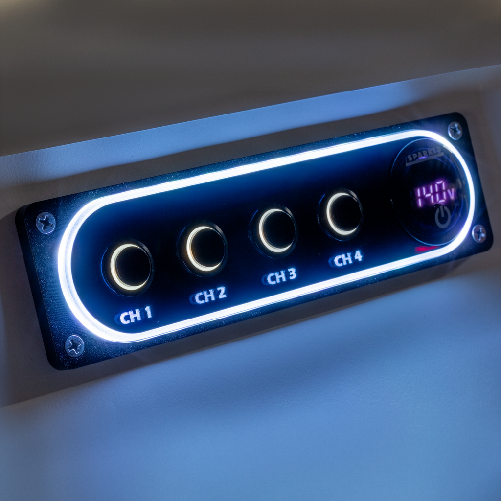 Sparked Innovations Single DIN Premium Switch and Voltmeter With Mirrored Face and RGB LED's