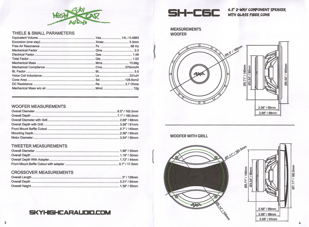 SHCA - C6C 6.5" 2-way Component Speaker w/ Glass Fiber Cone Sky High Car Audio