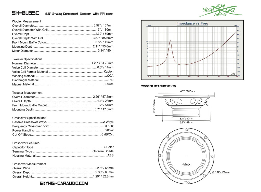 Sky High Car Audio SH-BL65C 6.5" 2-Way Component Set 3 Ohm Sky High Car Audio
