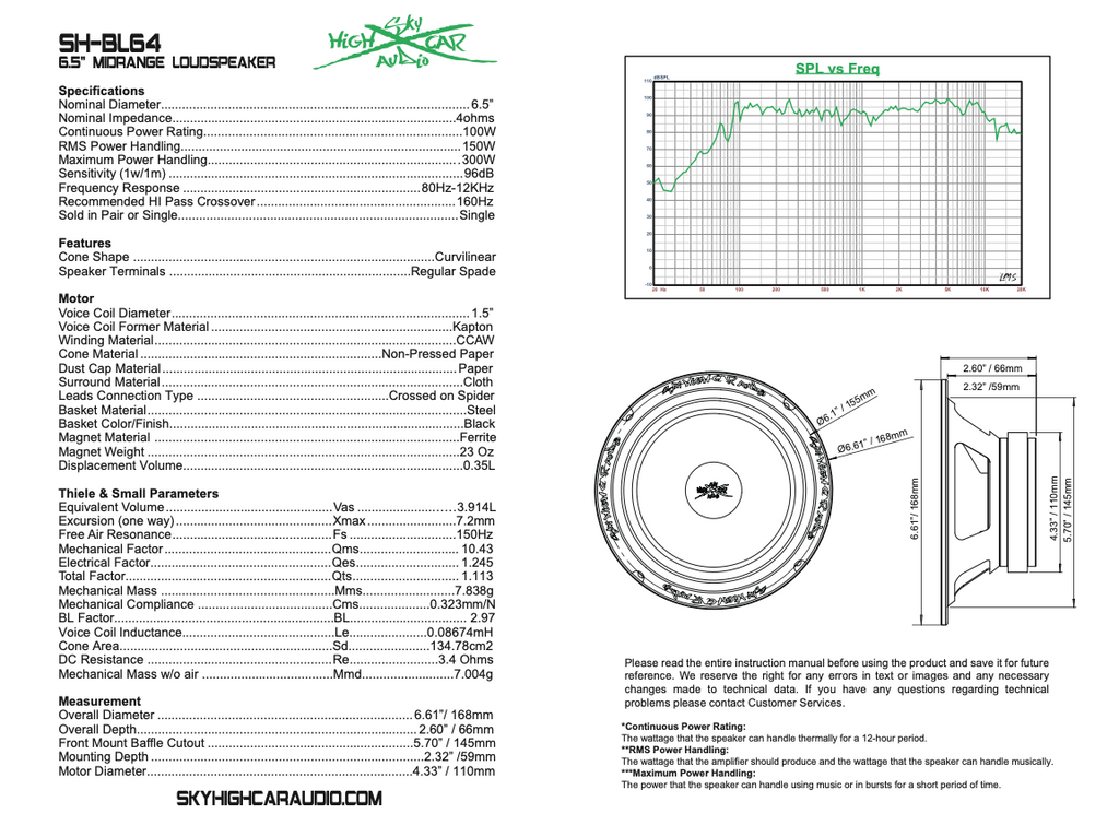 Sky High Car Audio SH-BL64 6.5" 4 ohm Midrange Loudspeaker Sky High Car Audio