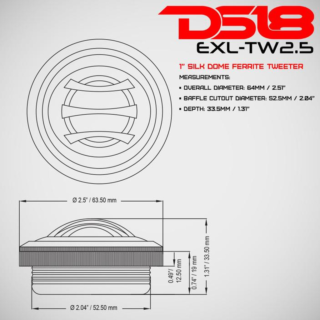 EXL-TW2.5 2.5" Silk Dome Ferrite Tweeter 100 Watts Max Power 4 Ohm