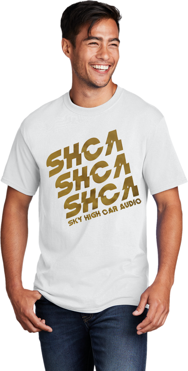 Sky High Car Audio Premium White and Gold Shirt
