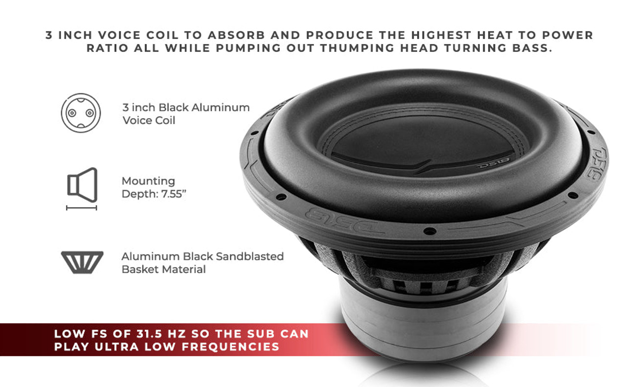 DS18 ZXI12.2D High Excursion 12" Car Subwoofer 2000 Watts 2-Ohm DVC Quad Stacked Magnets