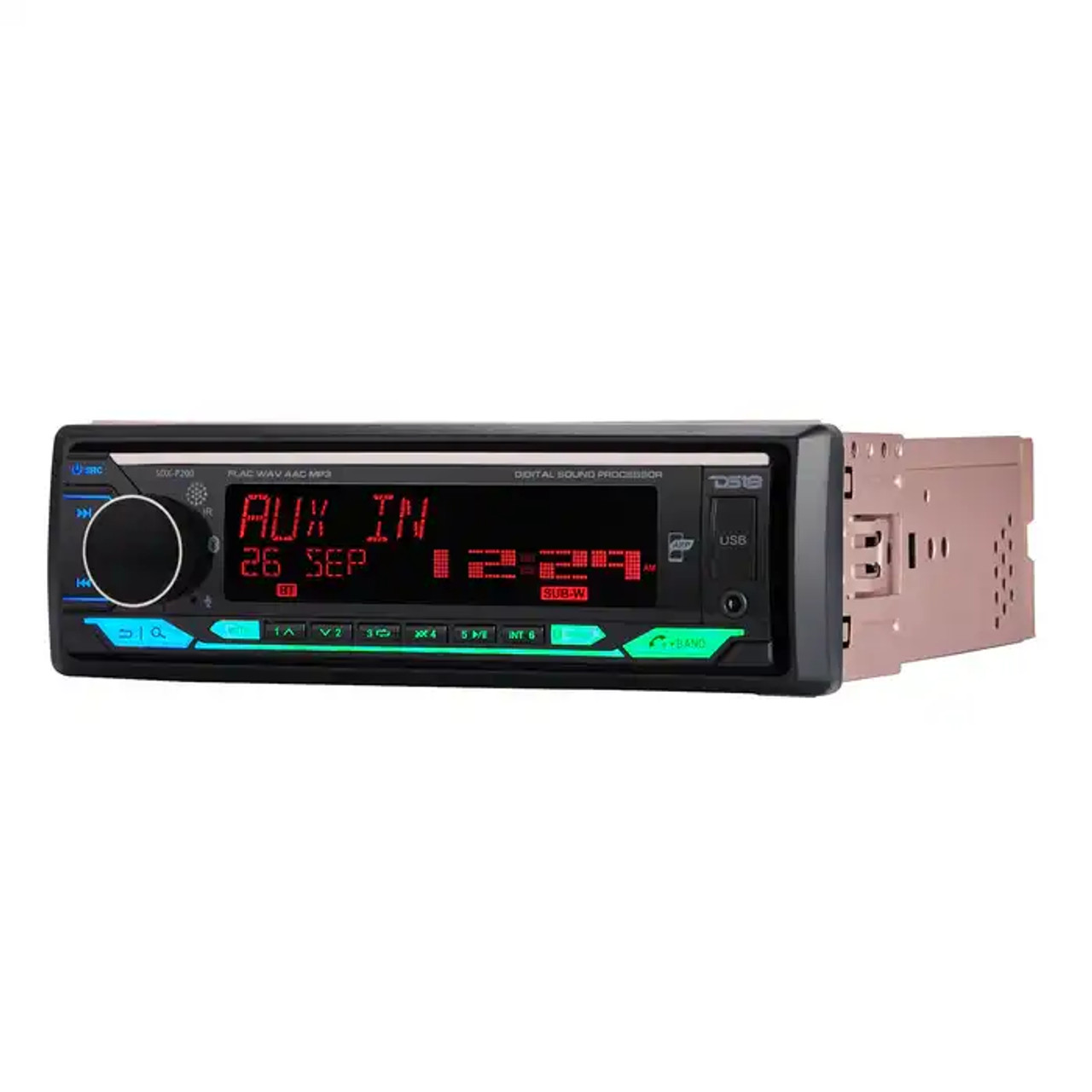 DS18 High Power 240 Watts RMS (4 x 60) Digital Media Receiver | Single Din | DSP | APP | Bluetooth Audio and Calling Head Unit | Aux Input | USB | Mechless | AM/FM Radio Receiver | 3V + 3.5V Subwoofer DS18