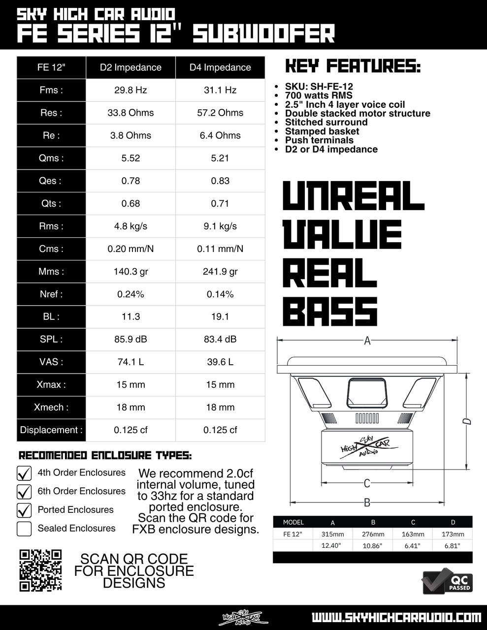 Sky High Car Audio FE Series 12" Subwoofer
