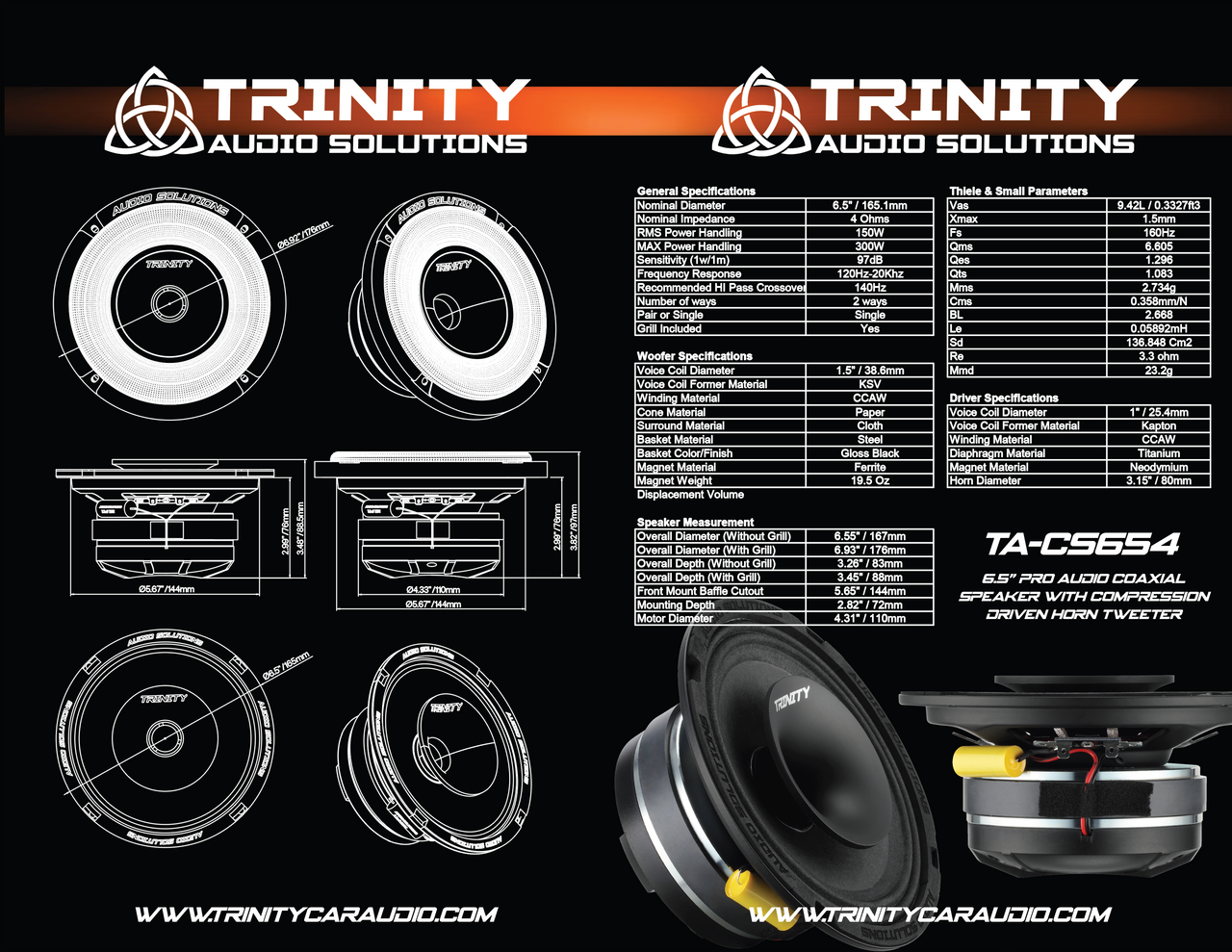 Trinity Audio CS64 Horn Driven 6.5" Pro Audio Coaxial Loudspeaker (single) Trinity Audio Solutions