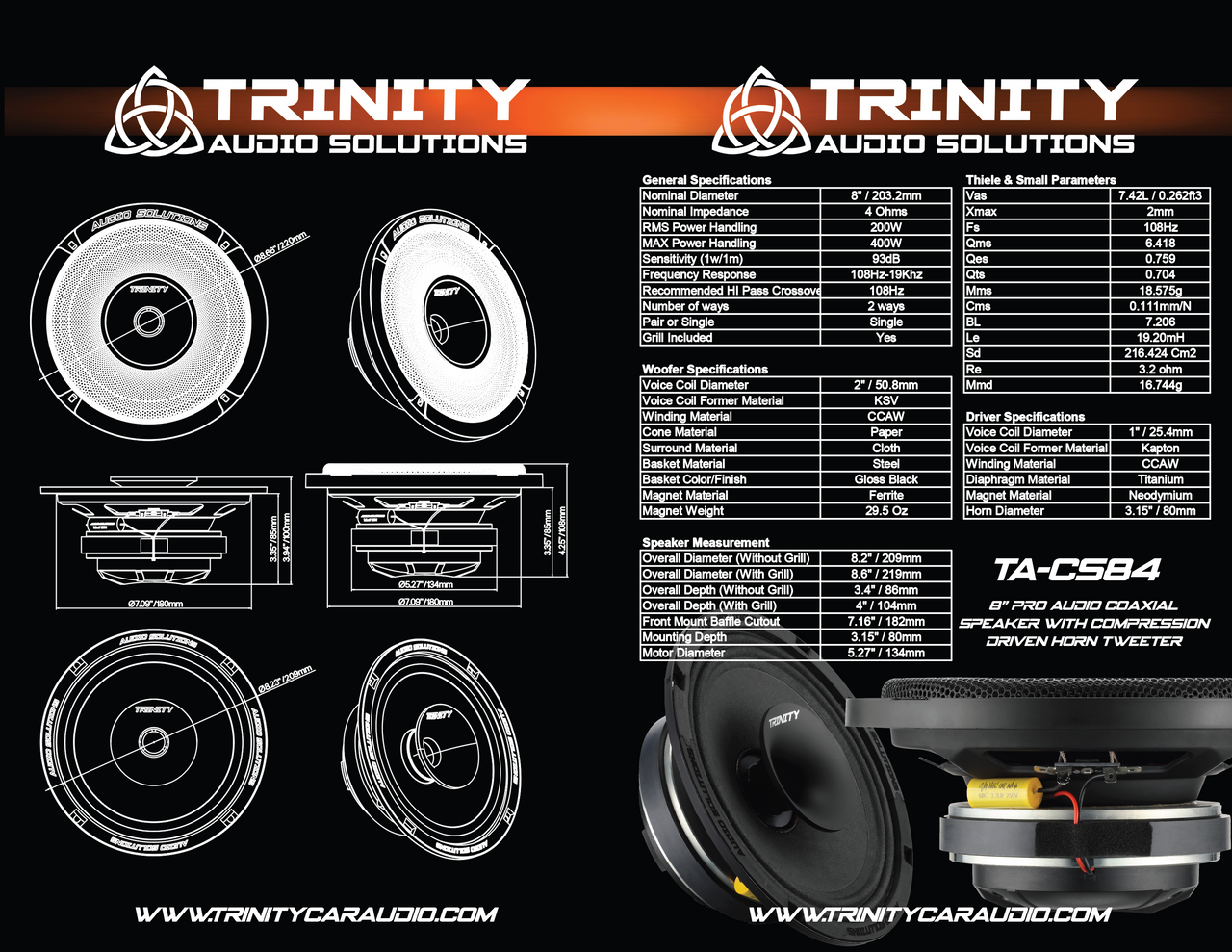 Trinity Audio CS84 Horn Driven 8" Pro Audio Coaxial Loudspeaker (single) Trinity Audio Solutions