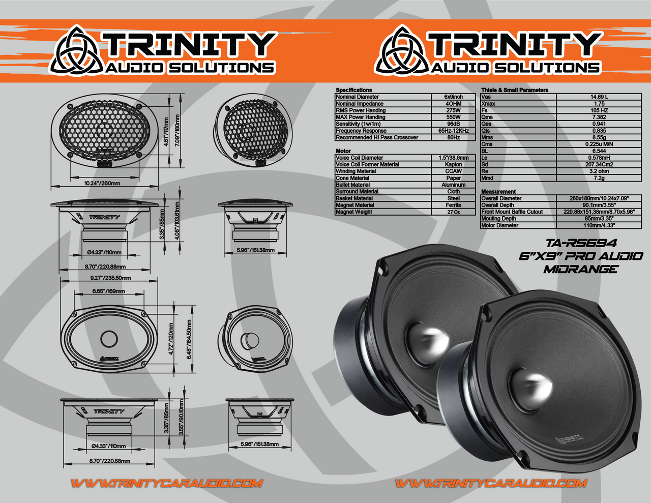 Trinity Audio RS694 6"x9" Pro Audio Midrange Loudspeaker (single) Trinity Audio Solutions