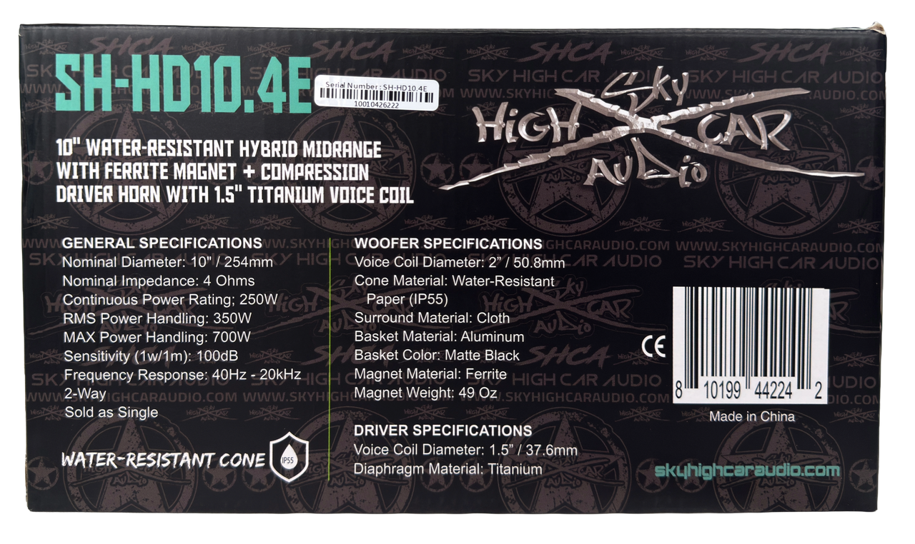 SHCA Pro Audio HD10.4E 10" Hybrid Midrange Coaxial Speaker 700 Watts 4 ohm (Single)