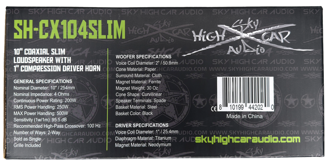 Sky High Car Audio SH-CX104SLIM 10" Slim Coaxial Speaker With Compression Driver Horn