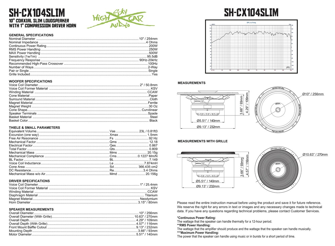 Sky High Car Audio SH-CX104SLIM 10" Slim Coaxial Speaker With Compression Driver Horn
