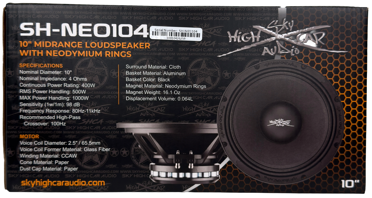 SHCA NEO104 10" Neo Midrange Loudspeaker 2" VC 4 ohm (Single Speaker)