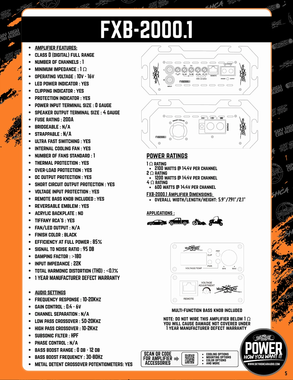 Sky High Car Audio FXB 2000.1 Amplifier 