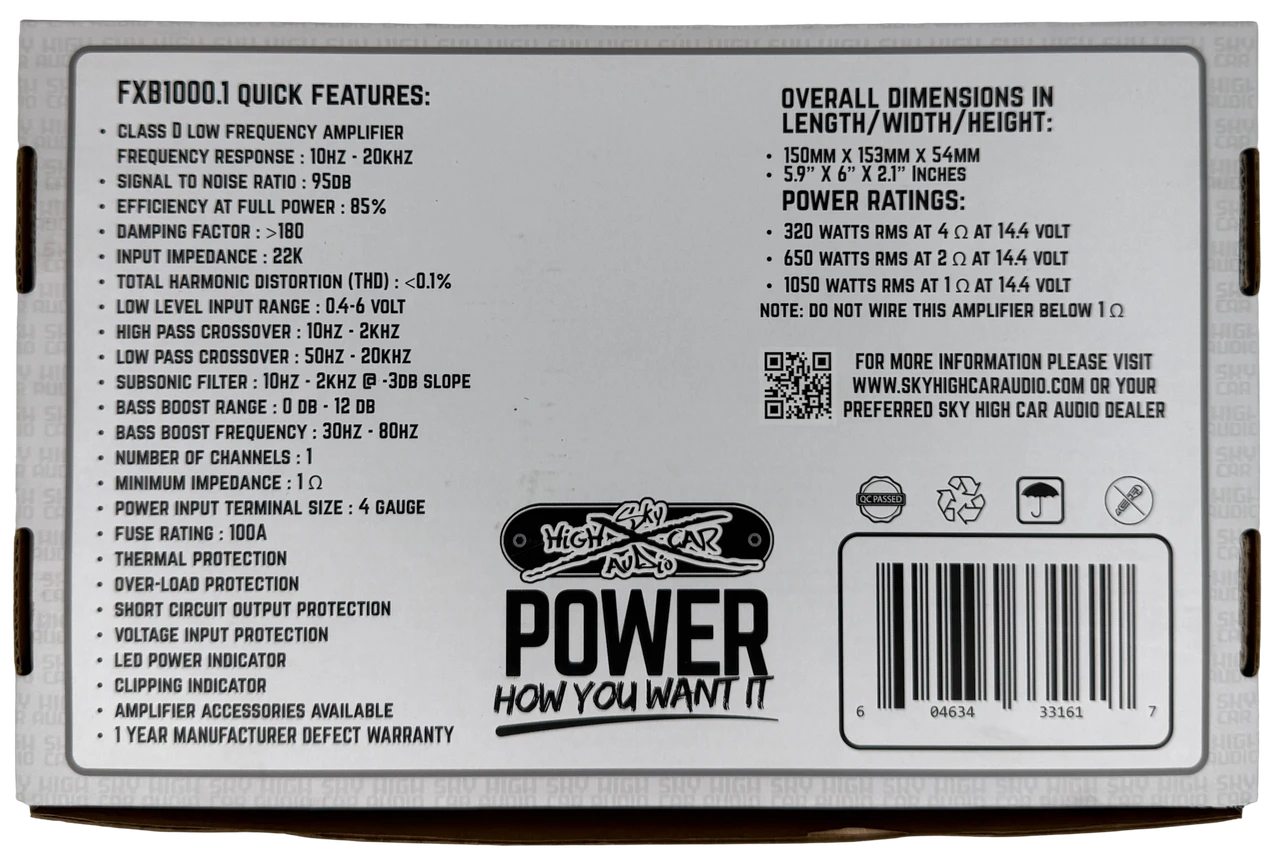 Sky High Car Audio FXB 1000.1 Amplifier 