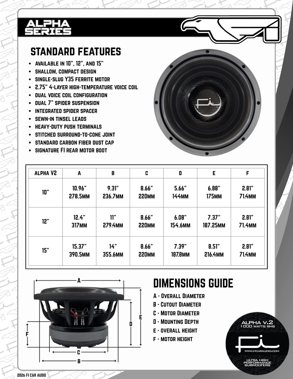 FI Car Audio Alpha Series V2 12" Subwoofer 