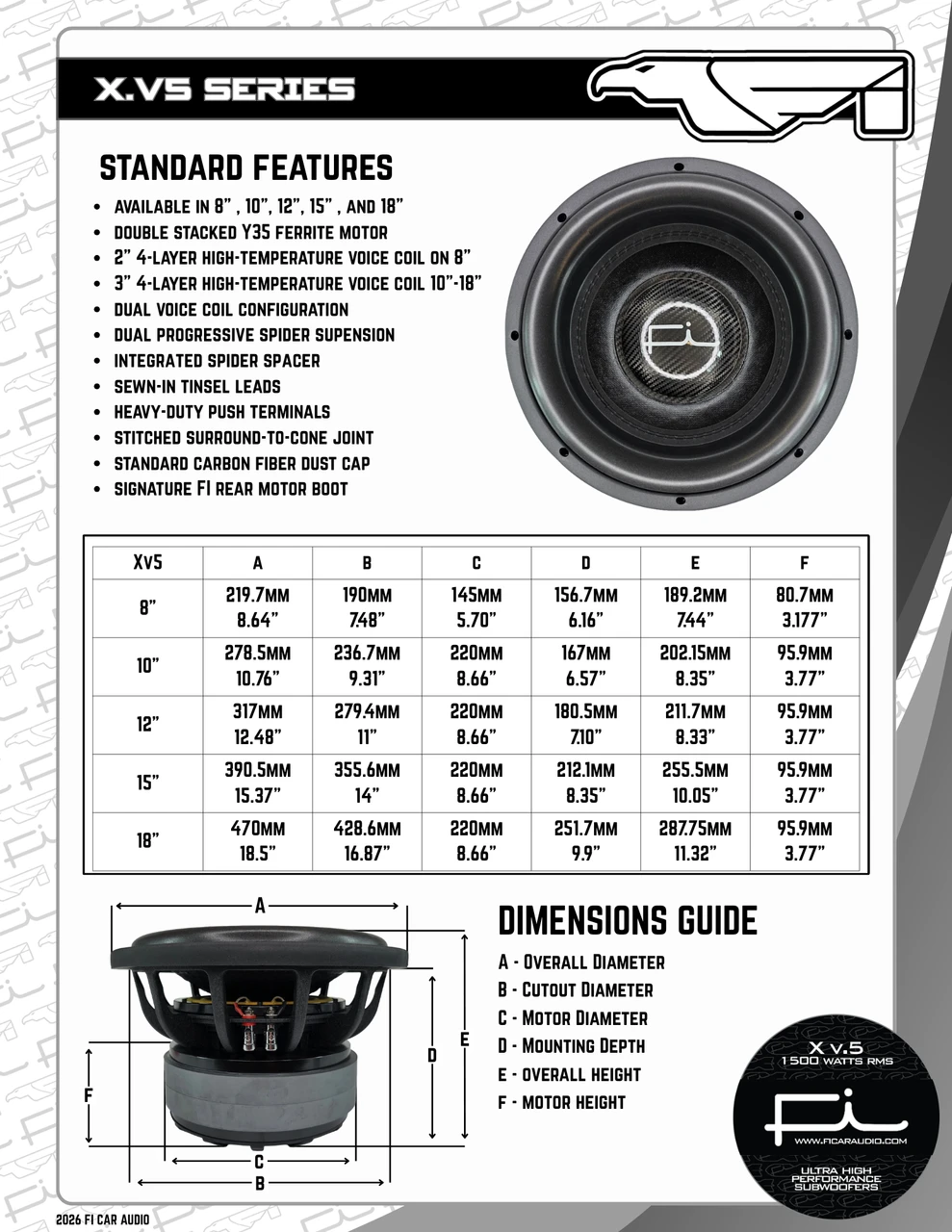 Fi Car Audio Xv5 X-Series Version 5 Dimensions sheet 