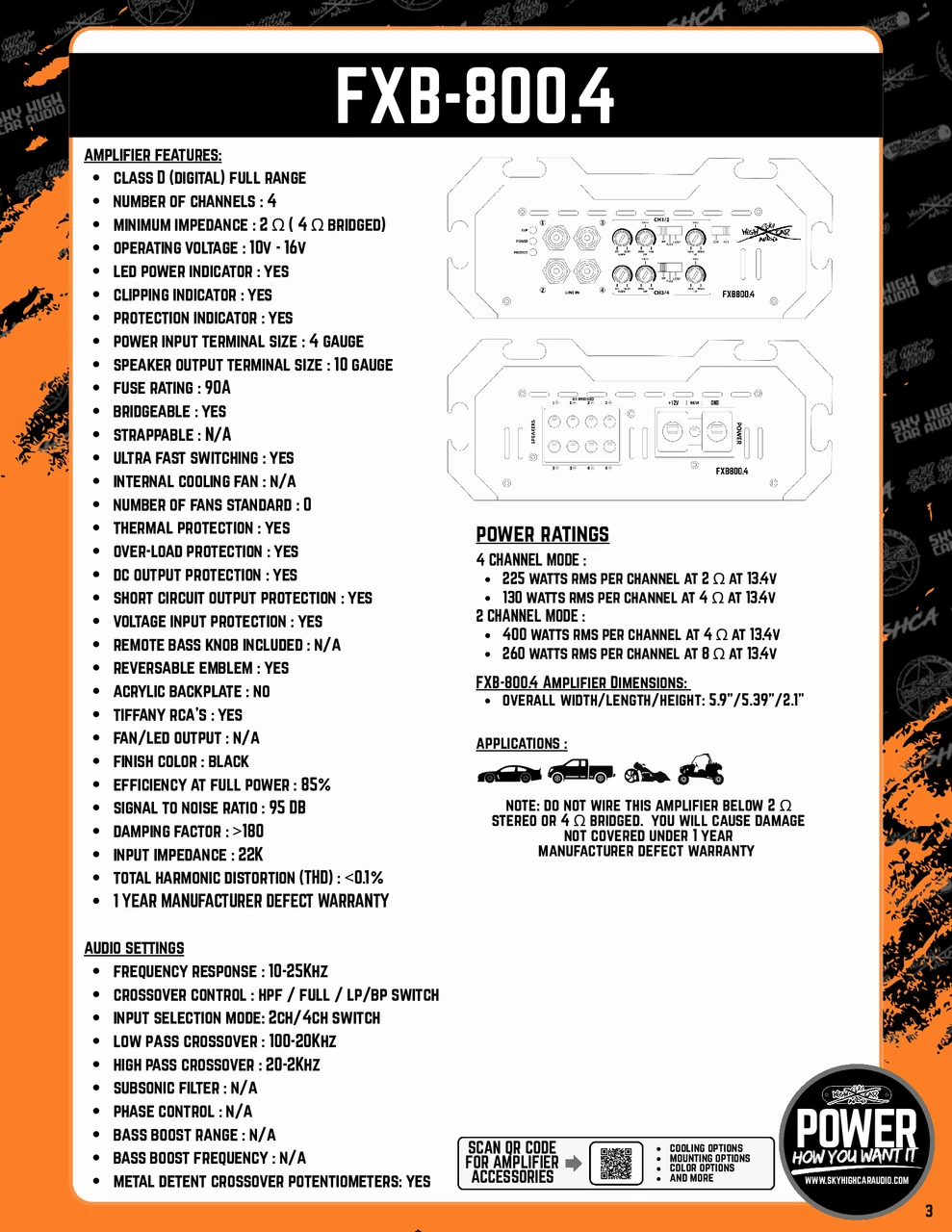 Sky High Car Audio FXB 800.4 4 Channel Amplifier 