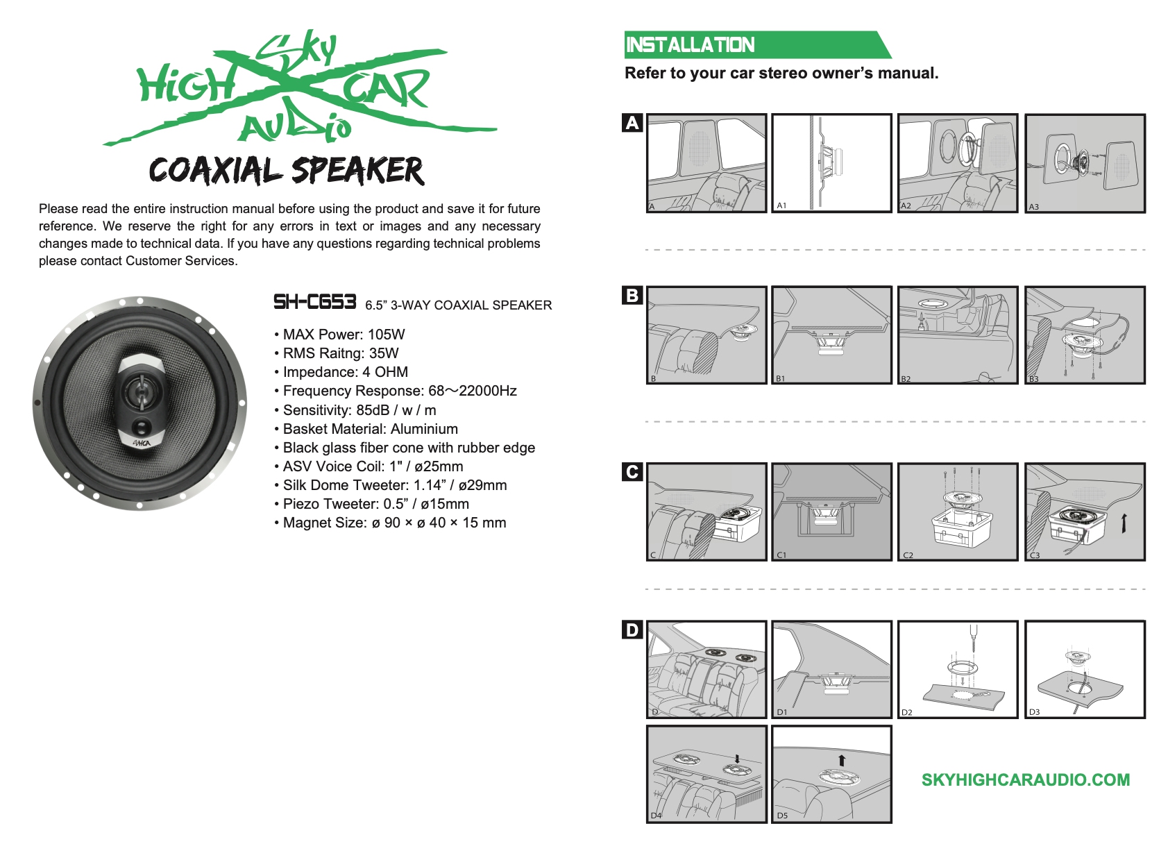 Sky High Car Audio C653 6.5 Inch Premium Coaxial Speaker Set