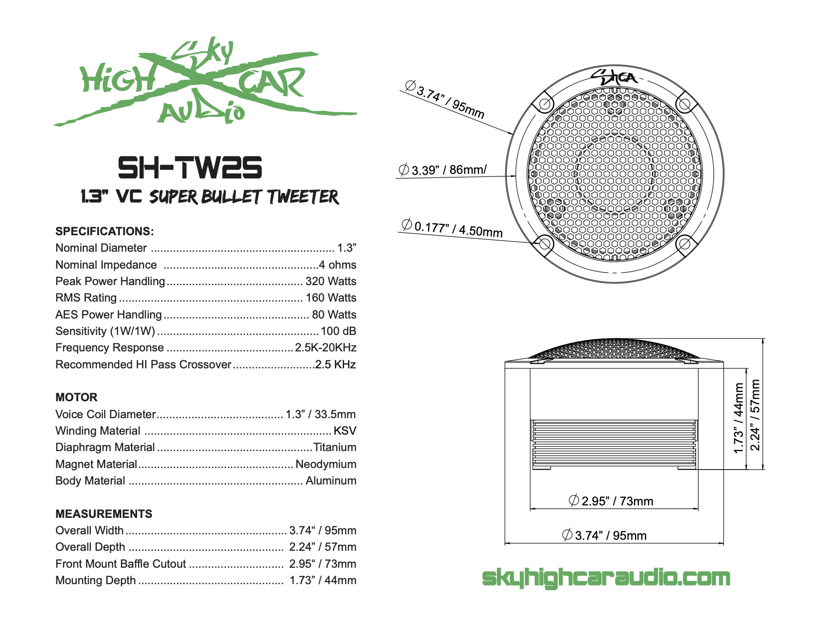 Sky High Car Audio TW2S Pro Neo Bullet Tweeters (Pair)