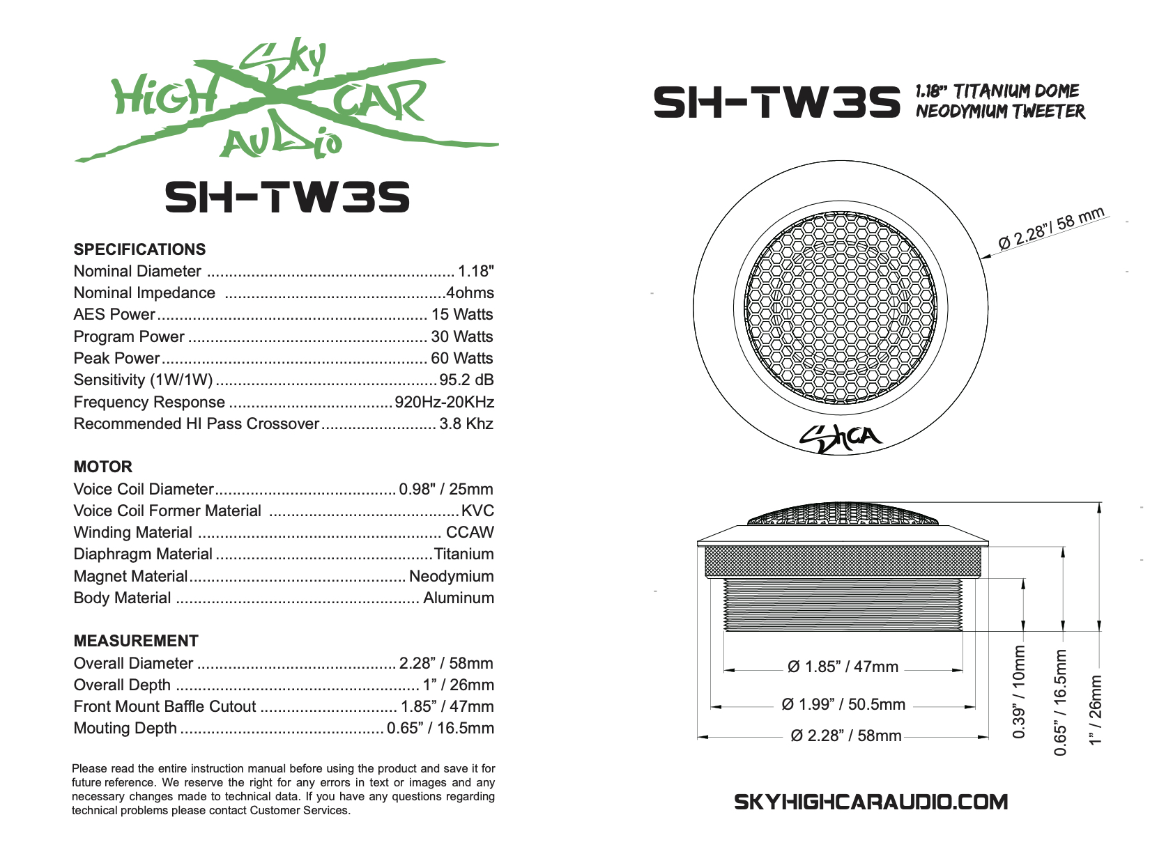 Sky High Car Audio TW3S Neo Titanium Dome Tweeters (Pair)