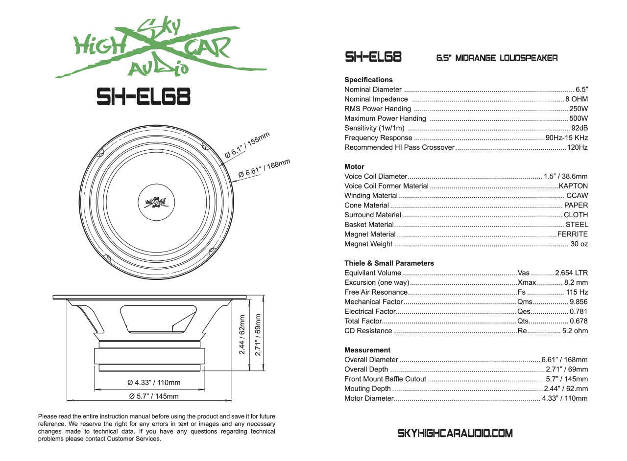 SHCA Pro Audio EL68 6.5