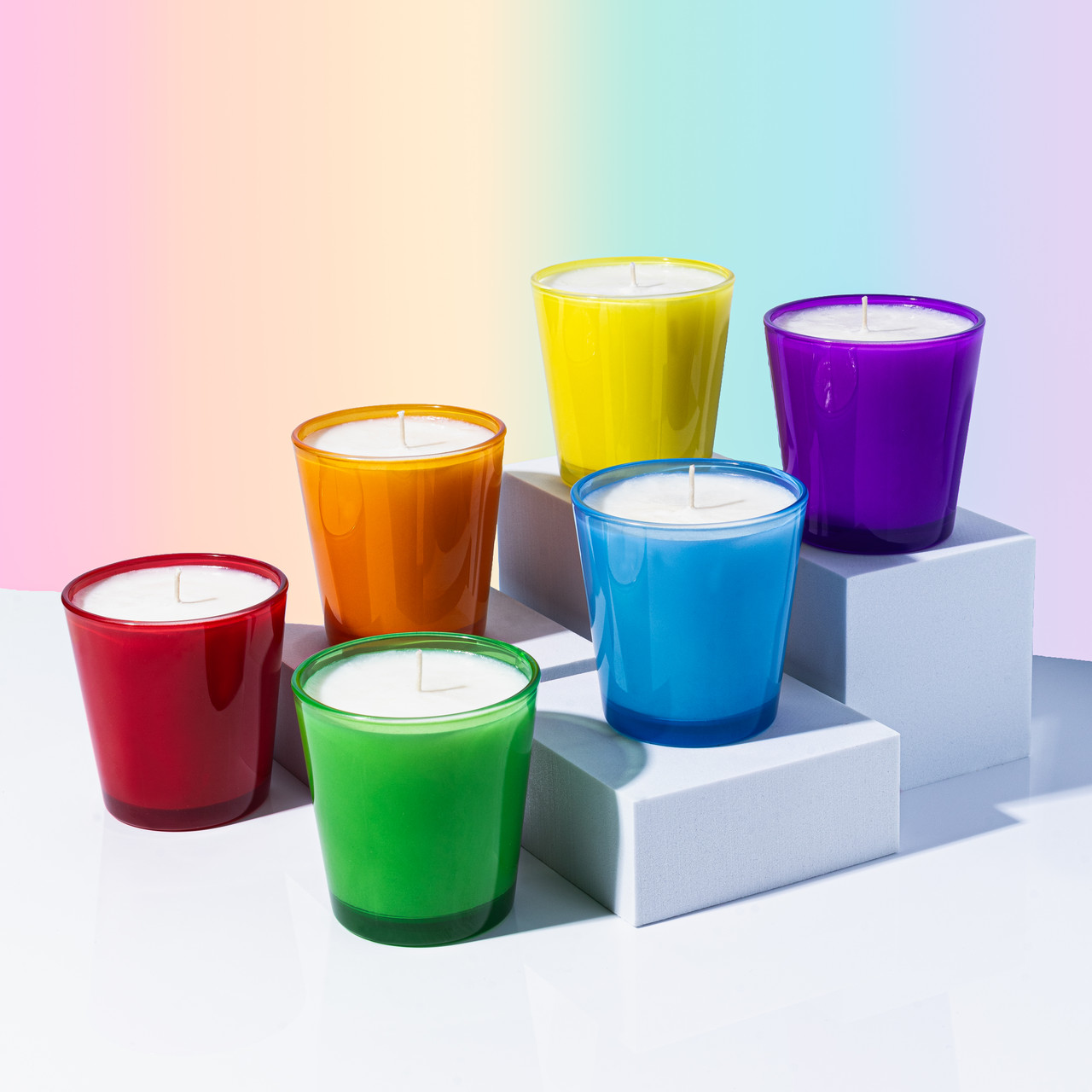 6 oz Multi-Colored Glass Candle Jars (Case of 12)