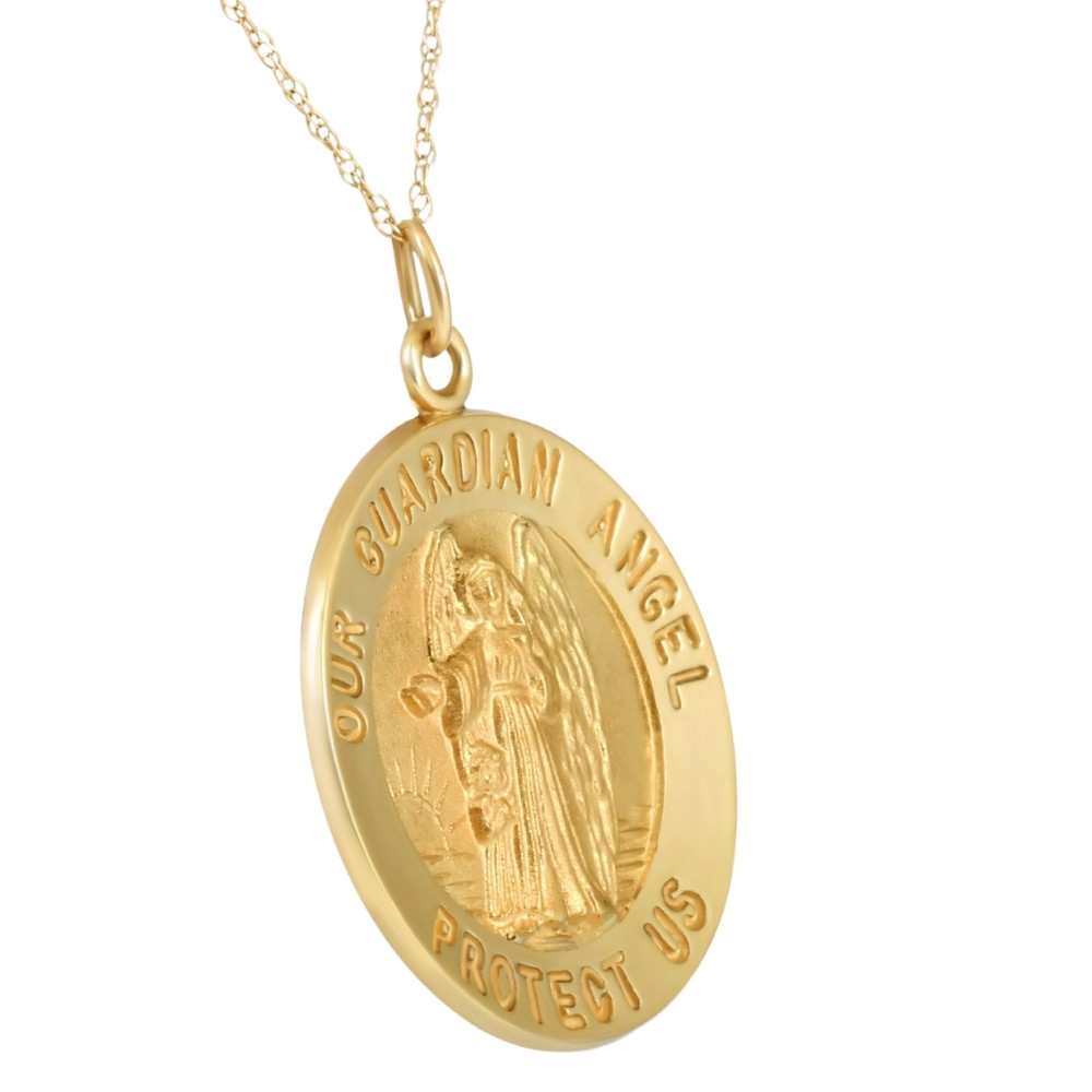 14k Yellow Gold Guardian Angel Medal Pendant 1