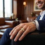 Mens 14k Yellow Gold Diamond Wedding Anniversary Ring