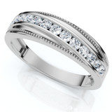 1/2 Ct Mens Diamond Wedding Ring With Bead Accent High Polished White Gold
