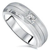 Mens Diamond Wedding Ring Solitaire Round Brilliant Cut Brushed White Gold Band