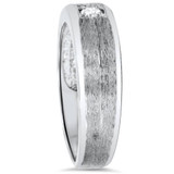 Mens Diamond Wedding Ring Solitaire Round Brilliant Cut Brushed White Gold Band