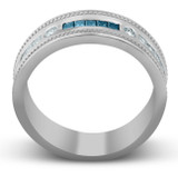 1/2 Ct Mens Blue Diamond Princess Cut Wedding Ring 10k White Gold