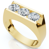 1 1/2ct Diamond Three Stone Mens Wedding 3 Round Jewelry Ring 10k Yellow Gold