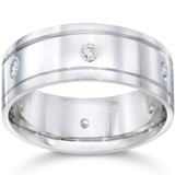 Mens 8mm 14K White Gold Comfort Wedding Diamond Band