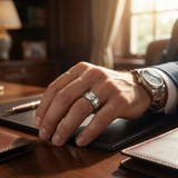 Mens 8mm 14K White Gold Comfort Wedding Diamond Band