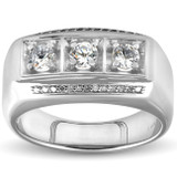 1ct Diamond Mens Three Stone Wedding Anniversary Ring 10k White Gold