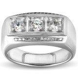1ct Diamond Mens 10.5MM Heavy White Gold Wedding Ring Anniversary 3 Stone Band