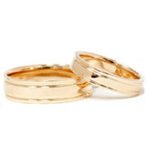 Double Inlay Wedding Band Set 14K Yellow Gold