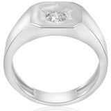 Mens 1/6ct Diamond Solitaire High Polished Wedding Engagemen Ring White Gold