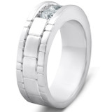 10k White Gold 1 Ct Three Stone Mens Heavy Weight Anniversary Ring