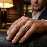 1/6 Ct Men's Diamond Wedding Channel Set Ring 10K White Gold High Polished