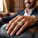 3Ct Men's Diamond Ring Wide High Polished Anniversary Band White or Yellow Gold