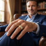 1 Ct Diamond Mens Double Row Wedding Ring 10k Yellow Gold