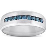 Mens 1/3ct Blue Diamond Brushed Wedding Ring 14k White Gold Mens 1/3ct Blue Diamond Brushed Wedding Ring 14k White Gold